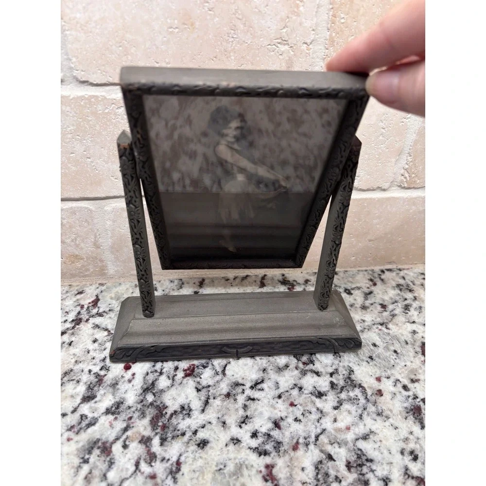 Antique 1920's Art Deco Swivel Picture Frame Gray Wood Berry Paint Co Flawless